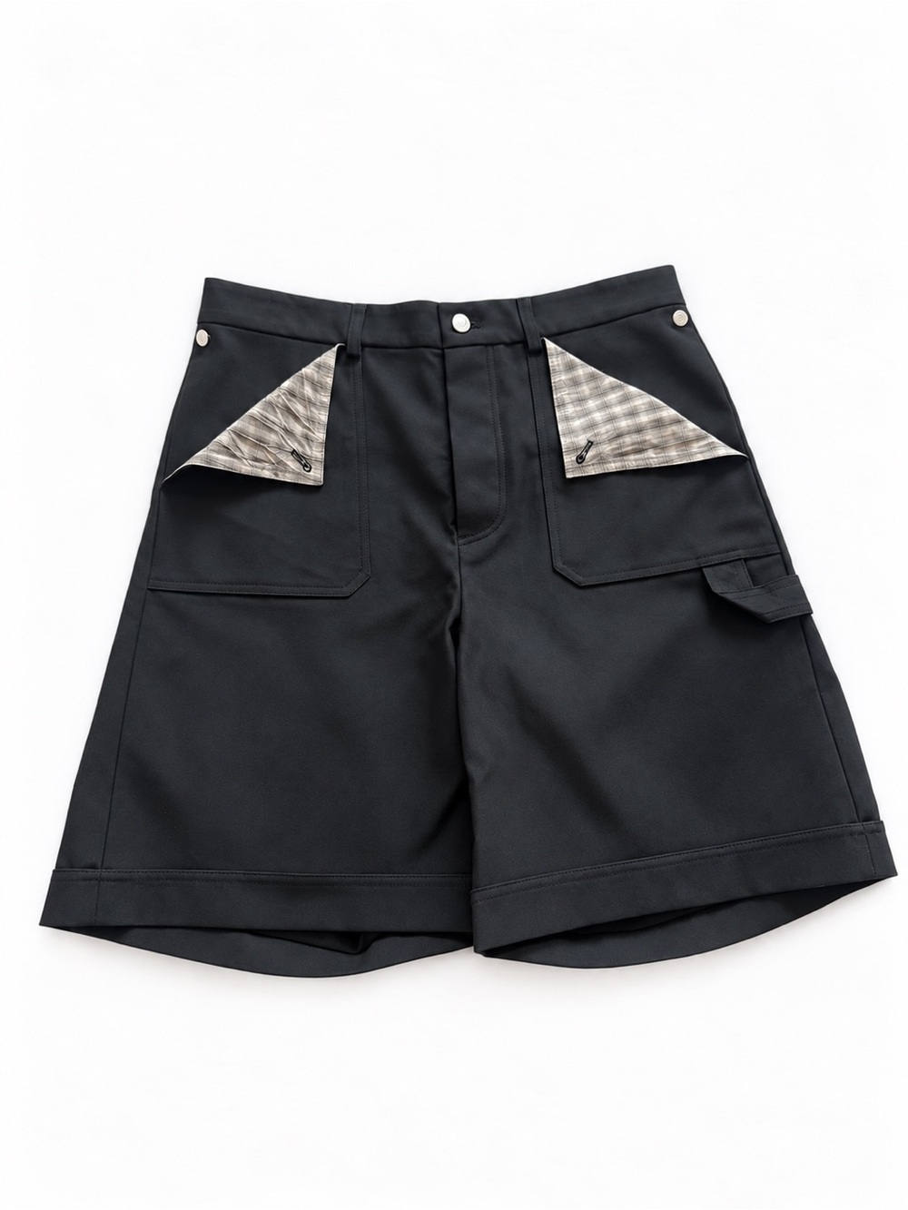 NWT! Nanushka Men’s | Size M | Black Utility Shorts with Checked Pocket Accents